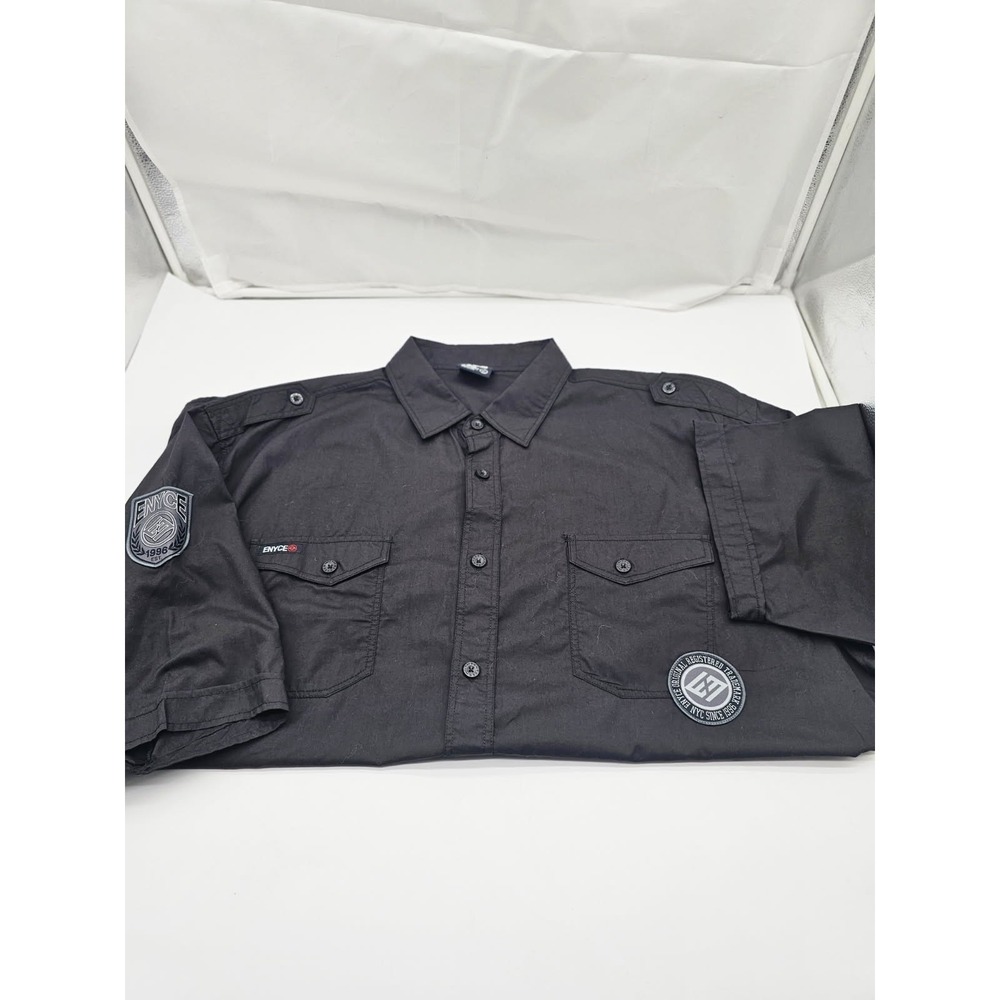 Enyce Sean Combs Men's 4X Button Up Vintage Inspired Shirt Black Patchwork Logo